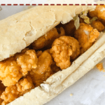 A shrimp po-boy in a wrapper from the Parkway Diner in New Orleans.