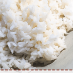 A pin image of a bowl of white rice that was cooked in an instant pot.