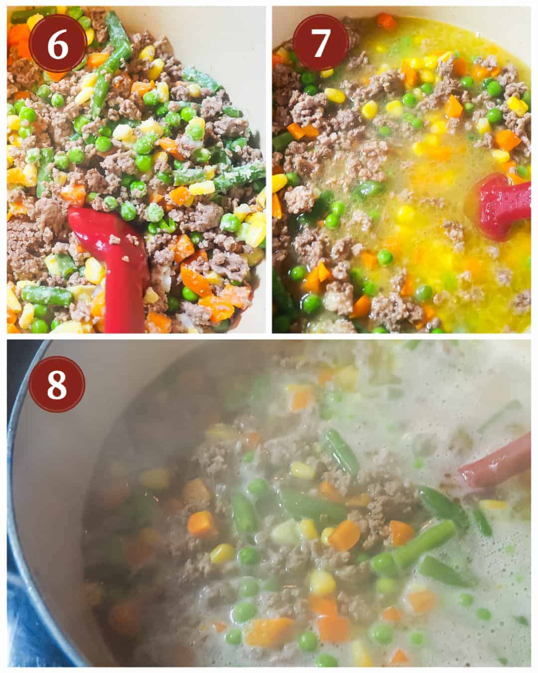 A process collage of images for making homemade dog food, steps 8 - 9.