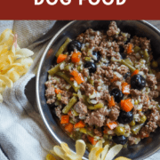 a pin image of a bowl of homemade dog food.