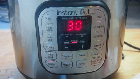 the front of an instant pot set to the saute mode.