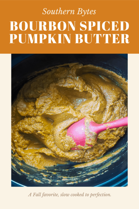 a pin image of cooked pumpkin butter in an instant pot