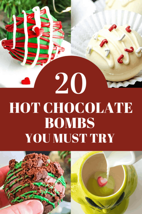 A pin image of a collage of hot chocolate bombs.