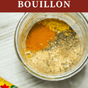 A pin image of a jar of unmixed paleo chicken bouillon.