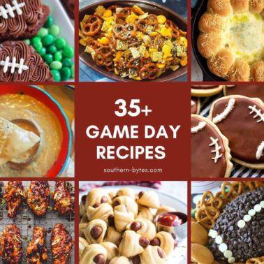 A collage of images of recipes for football sunday.
