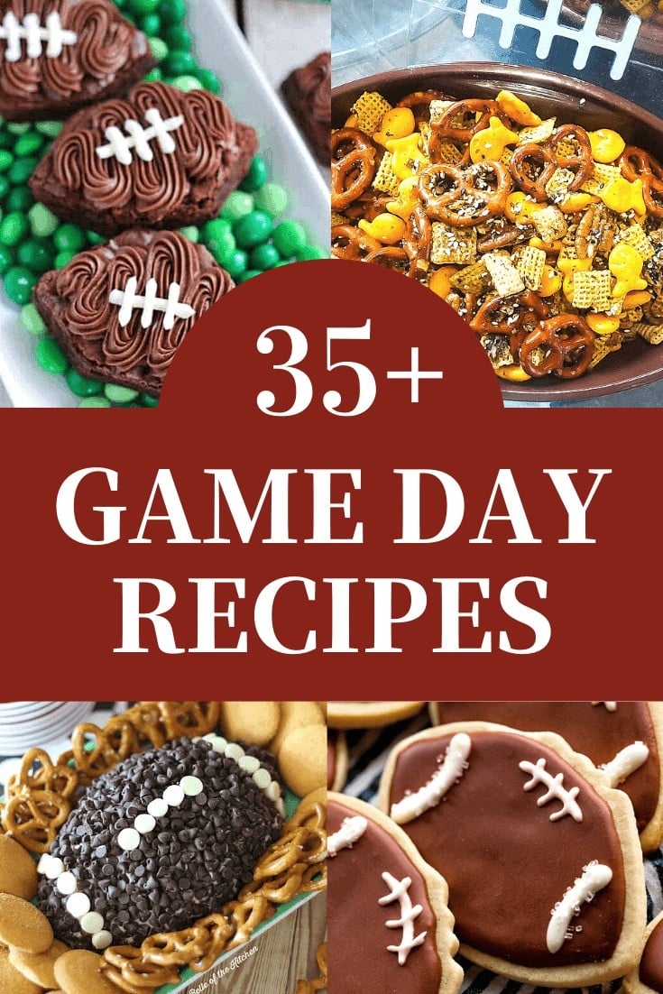 A pin image - a collage of game day recipes.