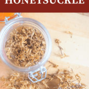 A pin image of a jar of honeysuckle that has been dehydrated.