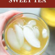 A pin image of a glass of honeysuckle sweet tea.