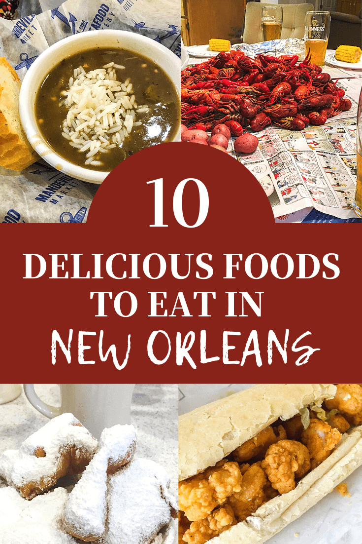 A pin image of food from New Orleans with overlay text.