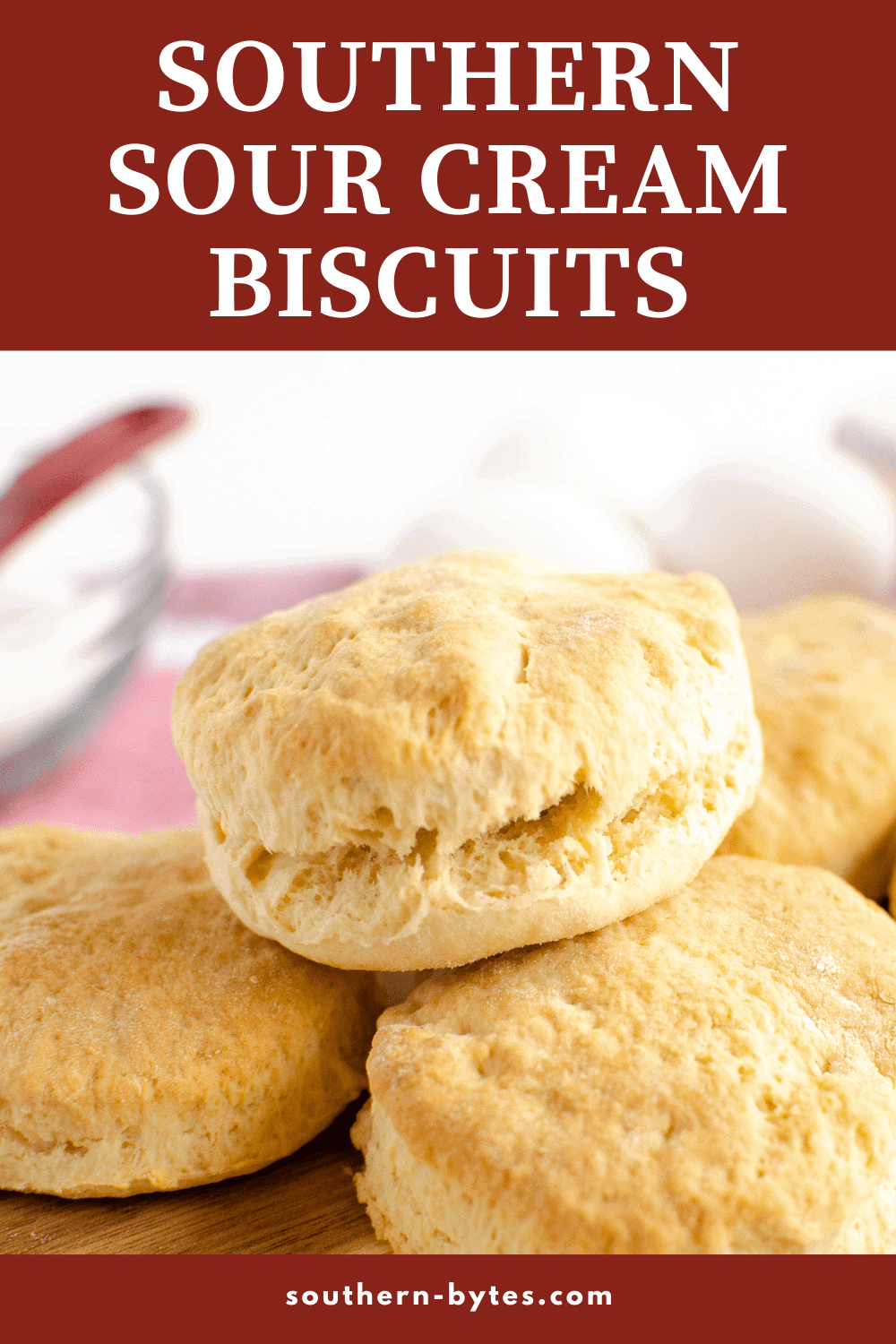 A pin image of a pile of southern sour cream biscuits.