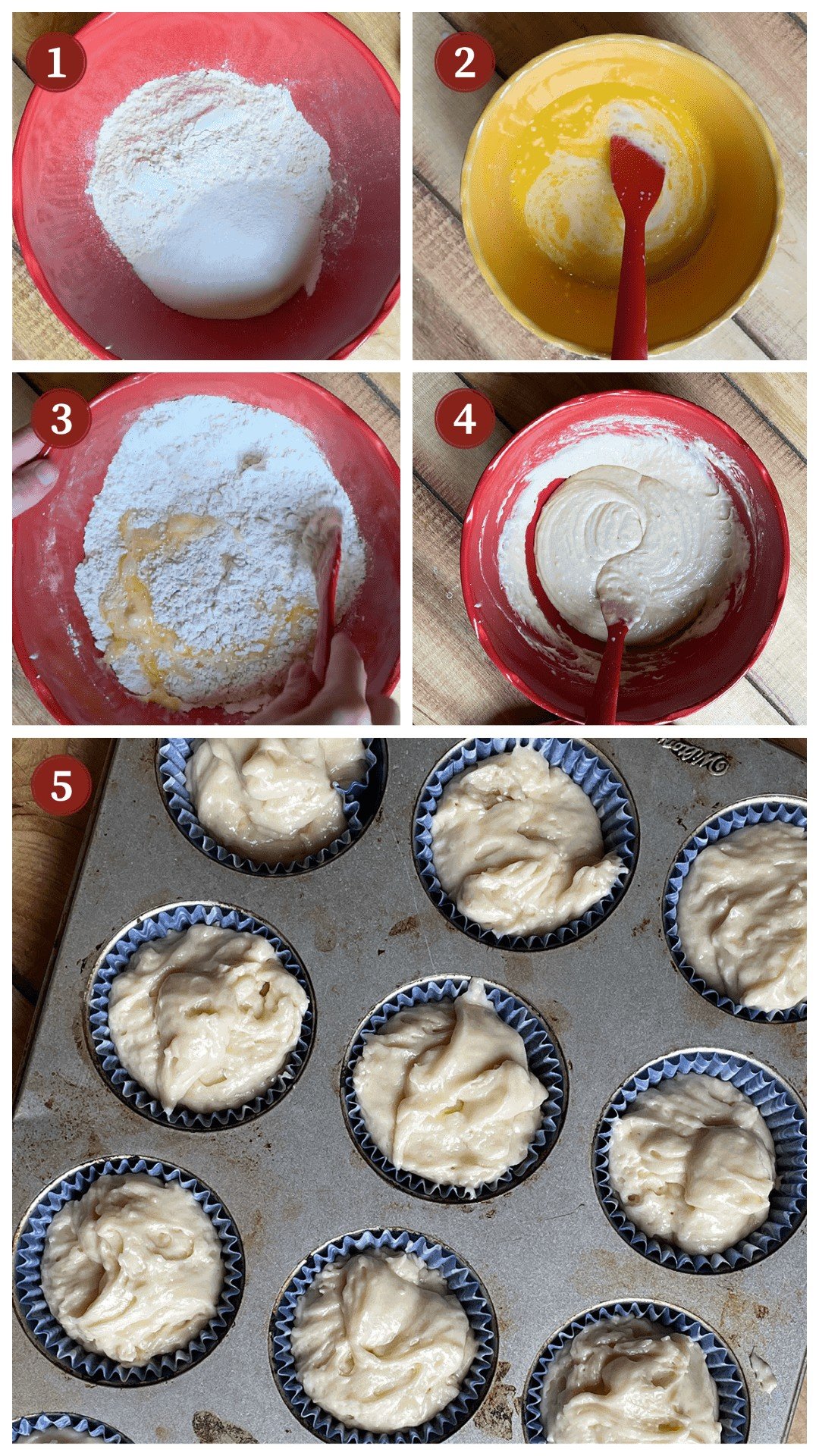 A collage of images showing the process of making buttermilk images, steps 1 - 5.
