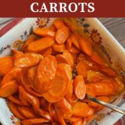 A pin image of butter roasted carrots with overlay text.