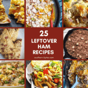 A collage of 8 leftover ham recipes.