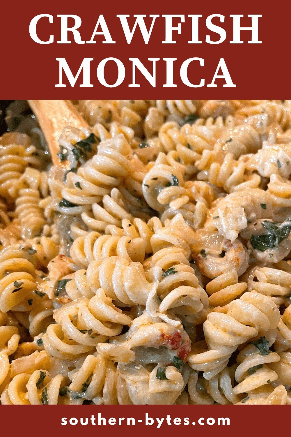 A pin image of crawfish Monica cooking.