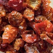 A close up of dehydrated cherry tomatoes.