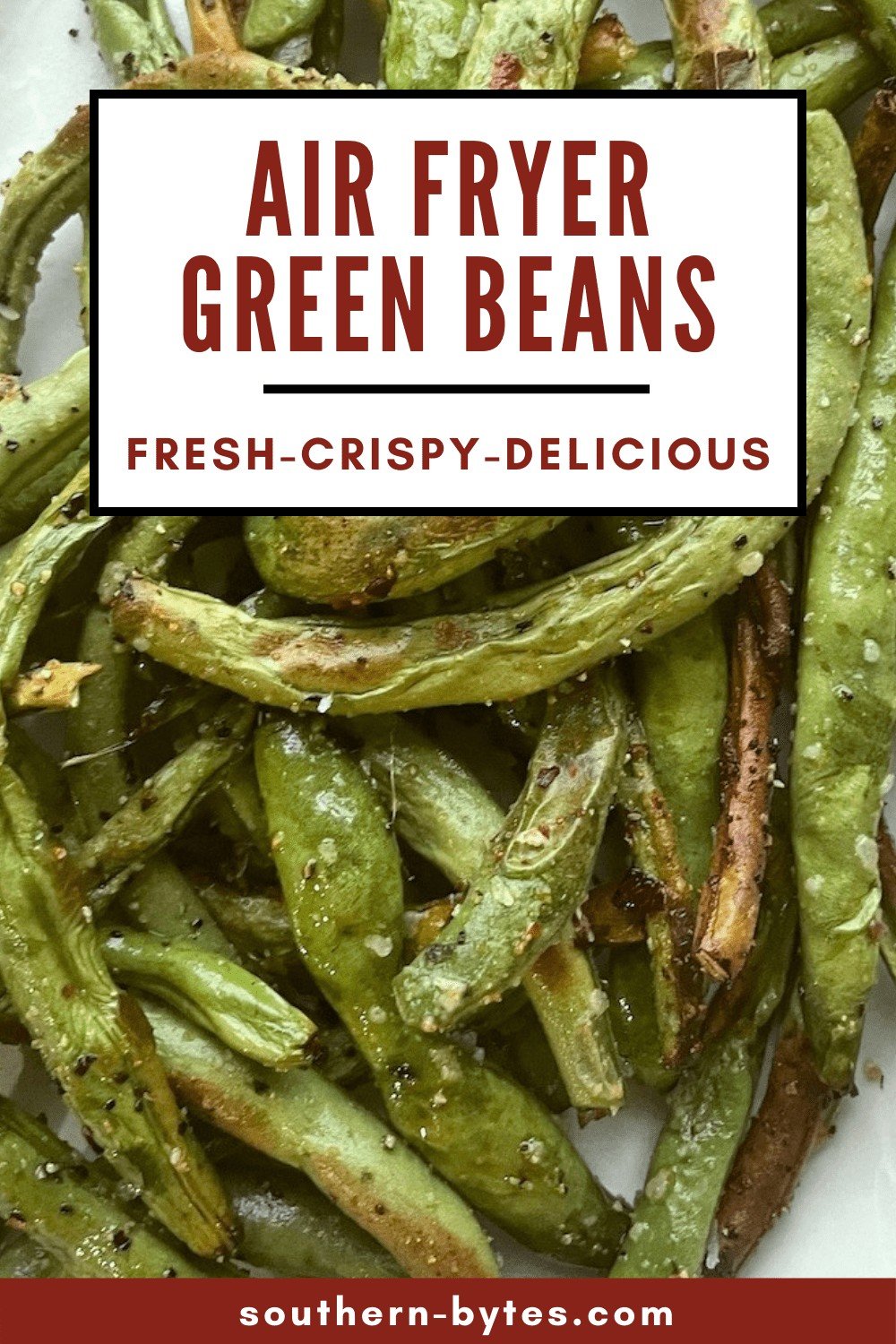 A pin image of air fryer green beans.