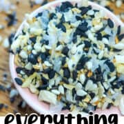 A pin image of a spoonful of everything bagel seasoning.