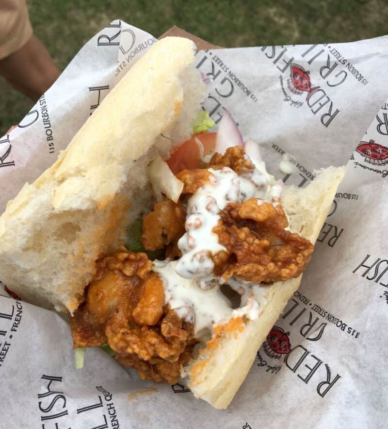 A barbecue fried oyster with blue cheese sauce from the Red Fish Grill at French Quarter Fest.