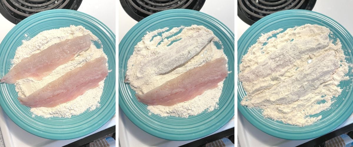 A collage of images showing how to make pan-fried trout fillets.