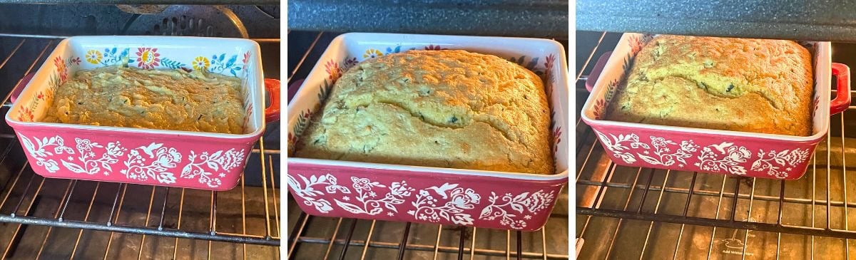 A collage of images showing how to bake zucchini bread.