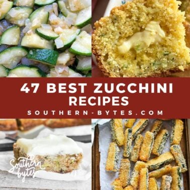 A collage of zucchini recipes.