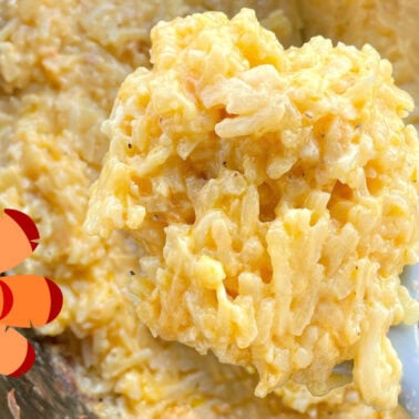 Close-up view of a spoonful of creamy macaroni and cheese with melted cheddar.