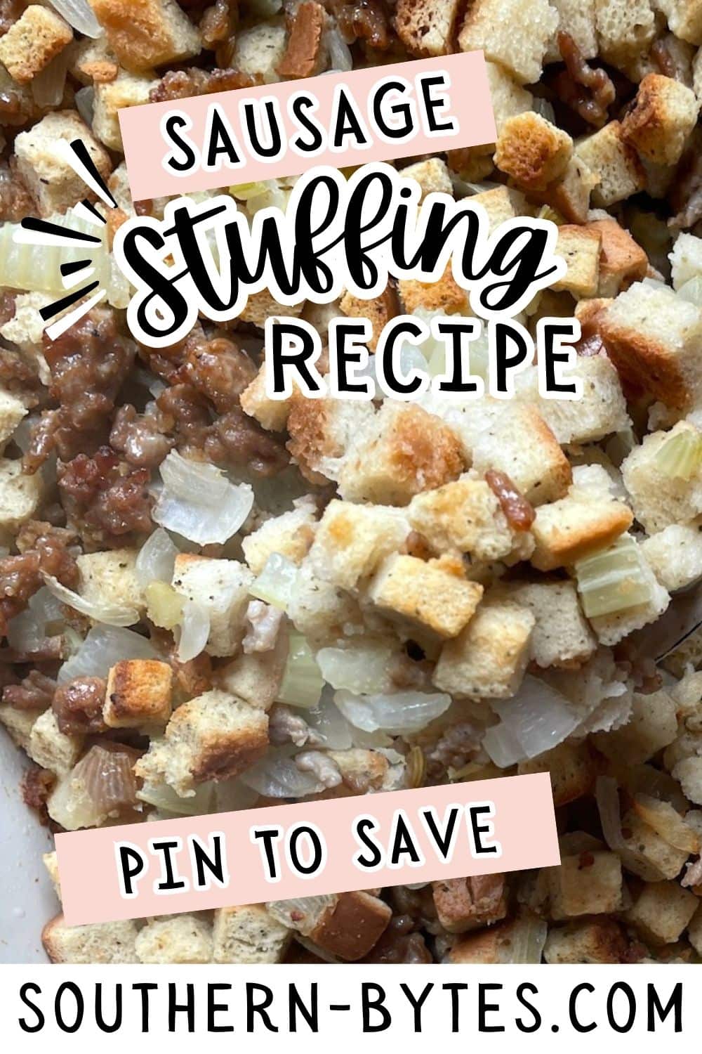 A pin image of a close-up of sausage stuffing.