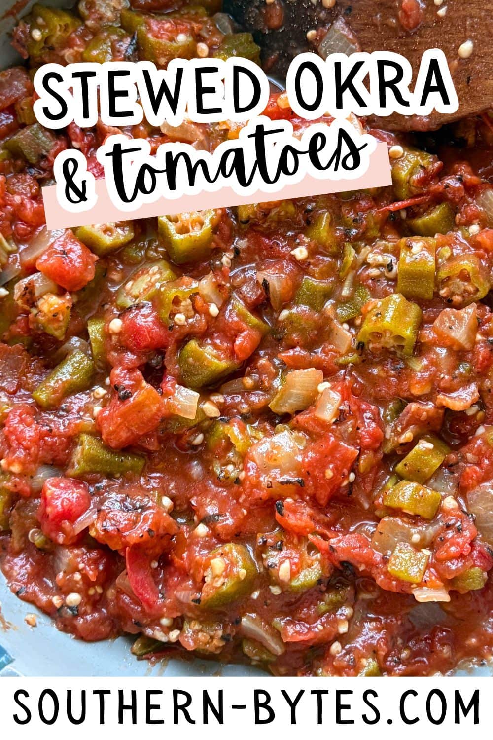 A vibrant dish featuring stewed okra and tomatoes with herbs, served in a skillet.